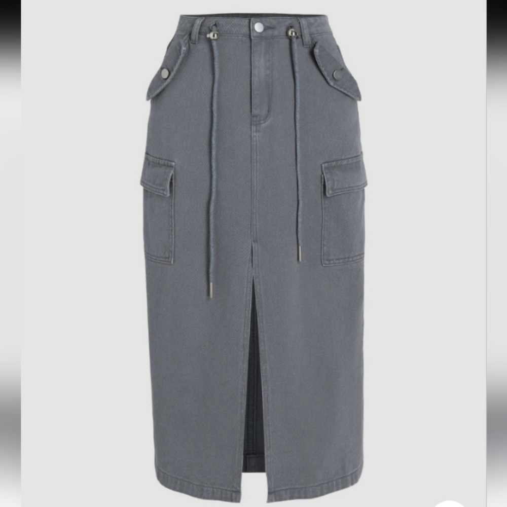 Cider Gray Midi Pencil Skirt with Cargo Slit Stretchy Denim Size S